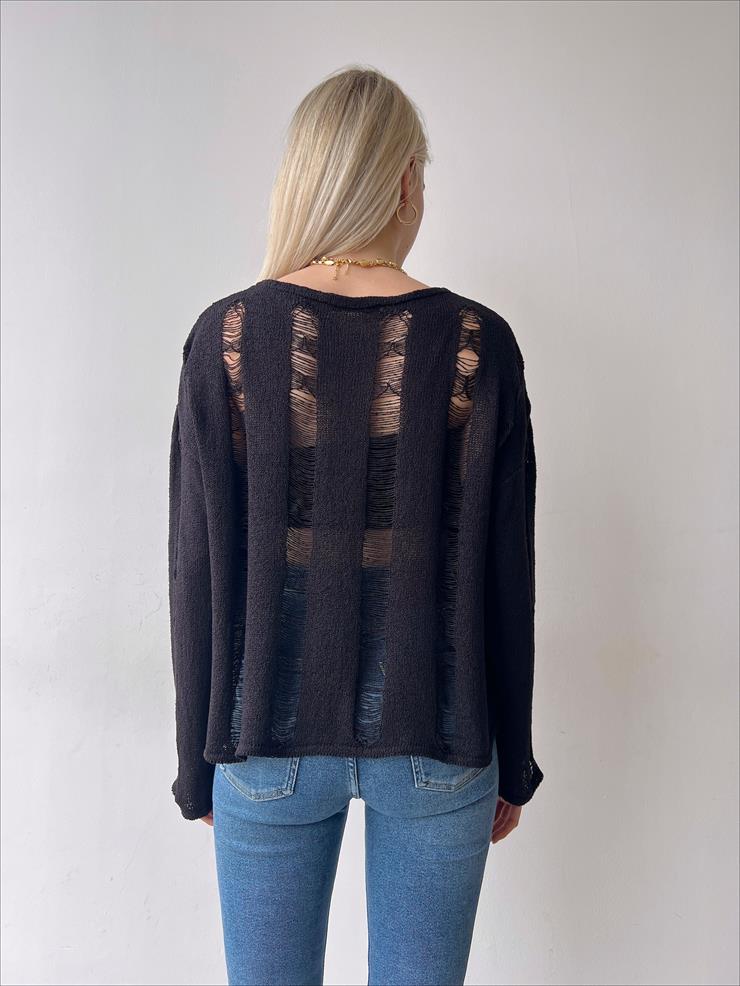 Uzun Kollu Transparan Helen Kadın Siyah Fantastik Bluz 23Y000215