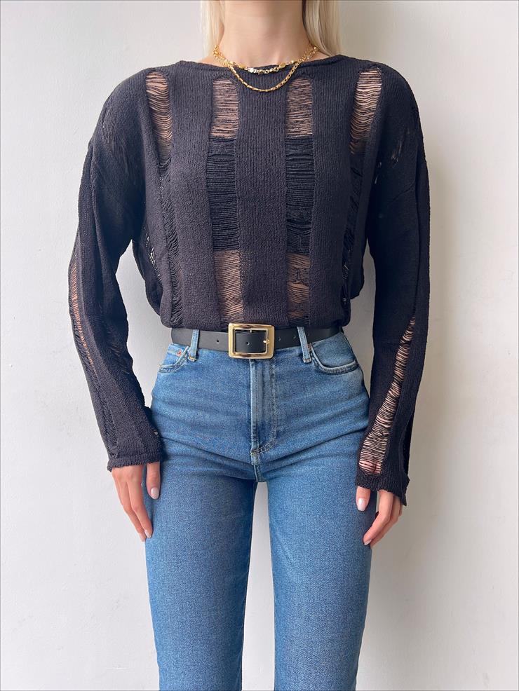 Uzun Kollu Transparan Helen Kadın Siyah Fantastik Bluz 23Y000215