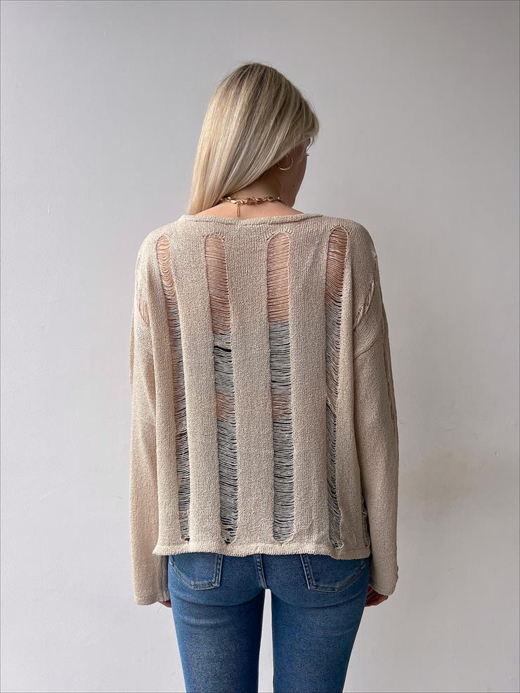 Uzun Kollu Transparan Helen Kadın Vizon Fantastik Bluz 23Y000215