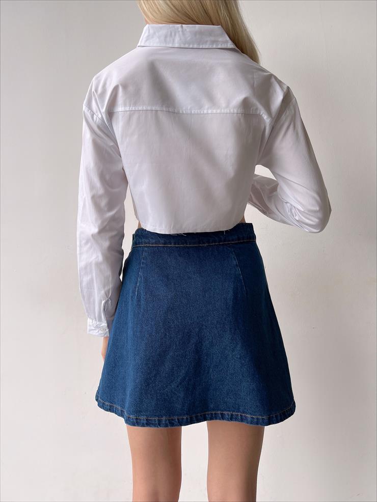 Önü Pileli Henri Mavi Şort Etek 23Y000244