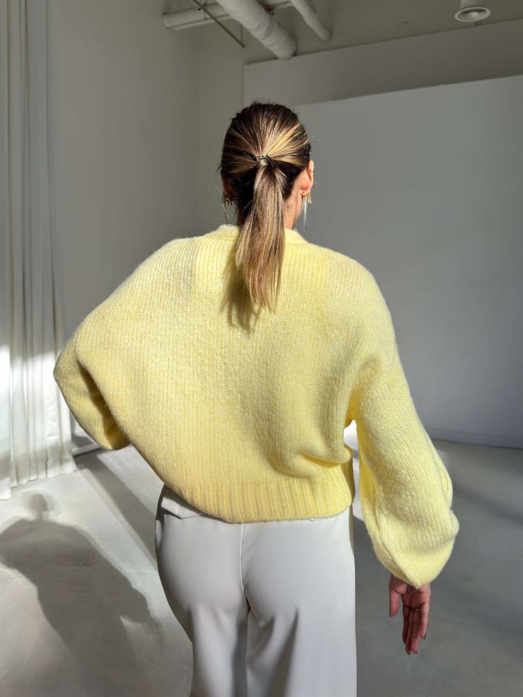 Güllü Önü Çıtçıtlı Herine Sarı Kadın Triko Hırka 26K172