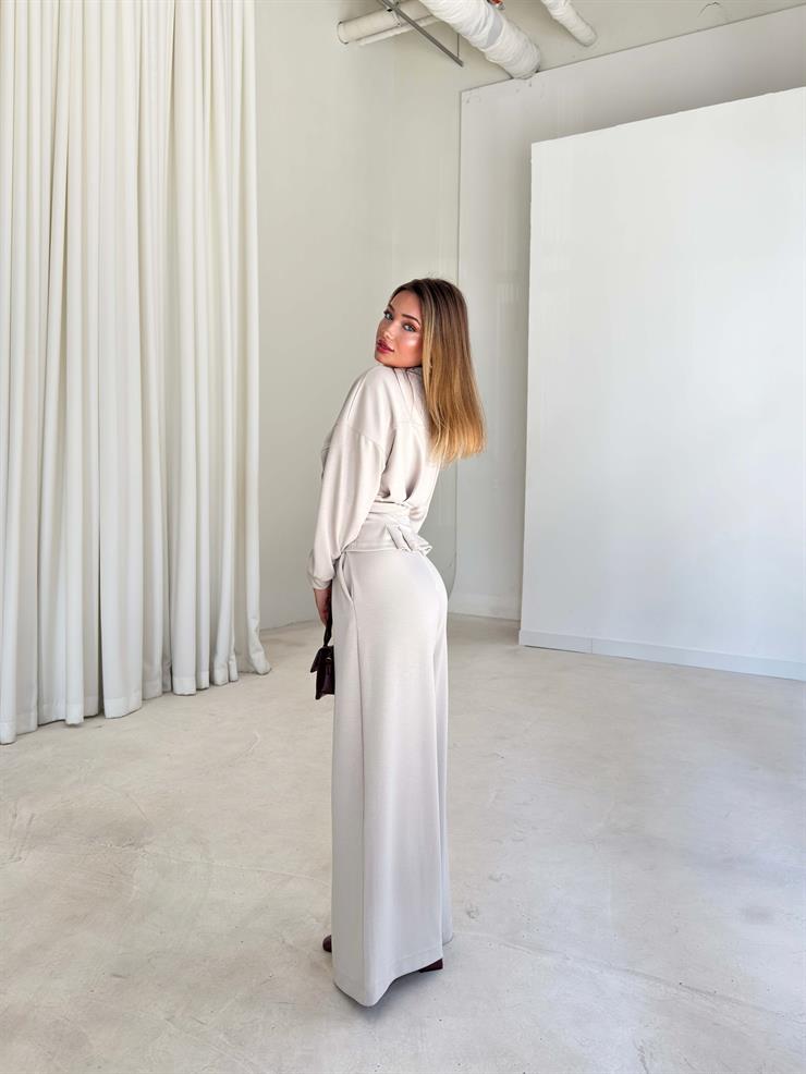 Fermuar Detaylı Beli Kemerli Alt Kısmı Pileli Herli Taş Kadın İkili Takım 26K126