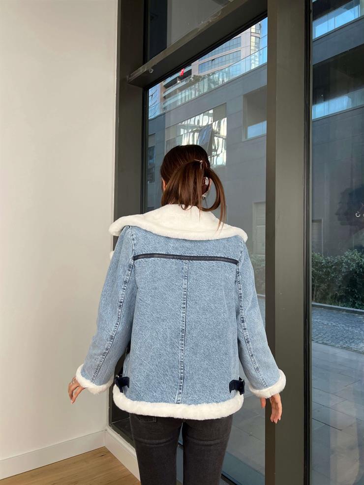 İçi Kürklü Hillary Kadın Mavi Kot Mont 24k208