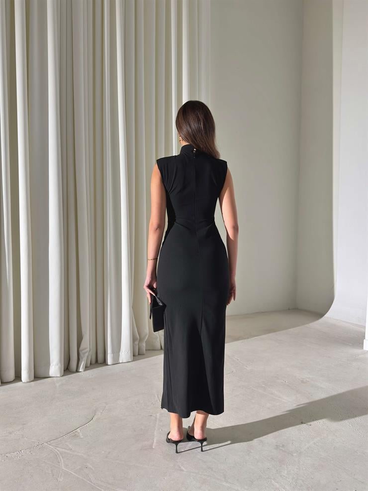 Fermuar Detaylı Sıfır Kol Hillonde Siyah Kadın Elbise 26Y001