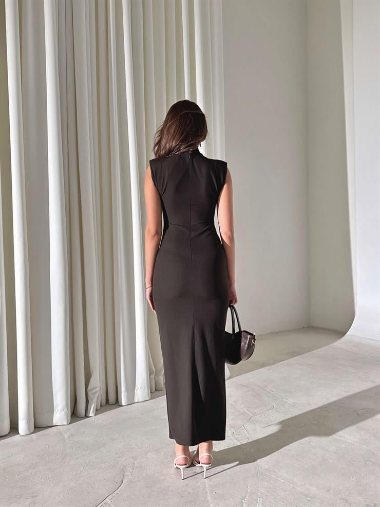 Fermuar Detaylı Sıfır Kol Hillonde Kahve Kadın Elbise 26Y001