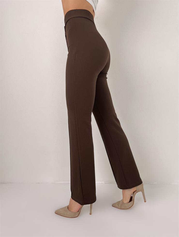 Önü Düğme Kapamalı Paçası Bol Hily Kadın Kahve Palazzo Pantolon 23Y000040
