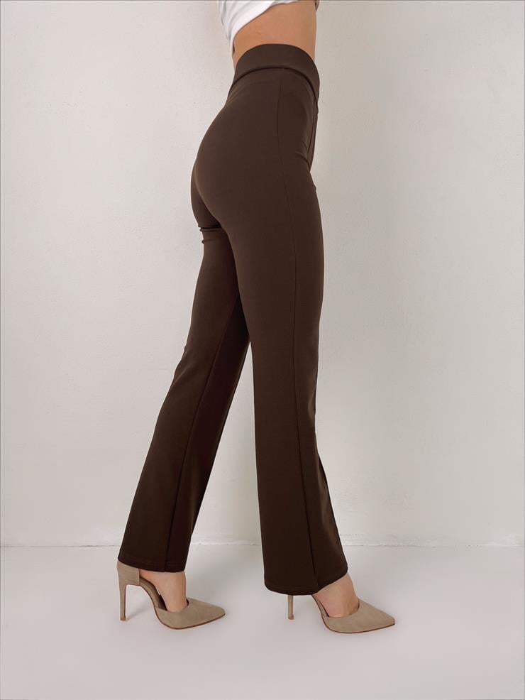Önü Düğme Kapamalı Paçası Bol Hily Kadın Kahve Palazzo Pantolon 23Y000040