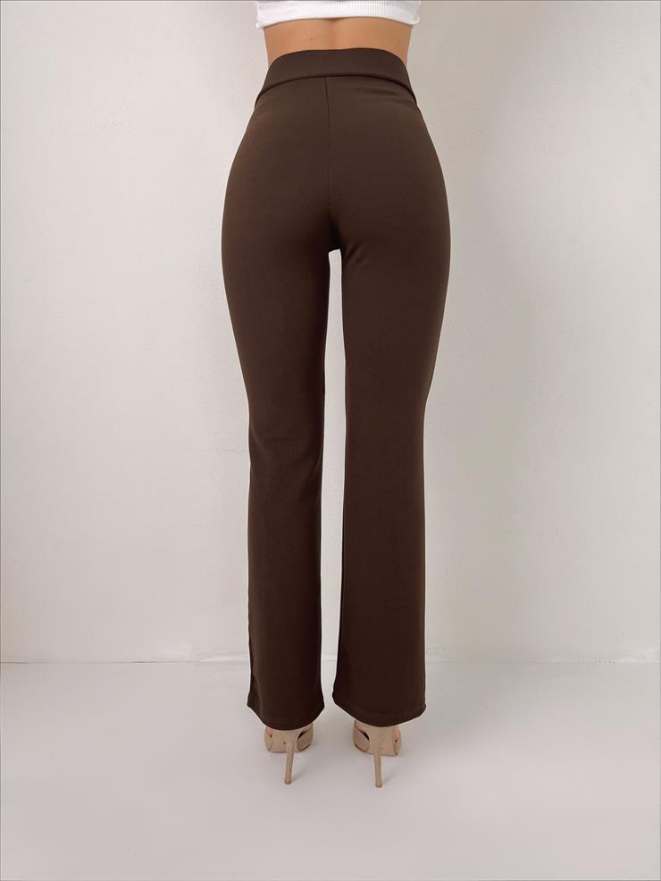 Önü Düğme Kapamalı Paçası Bol Hily Kadın Kahve Palazzo Pantolon 23Y000040