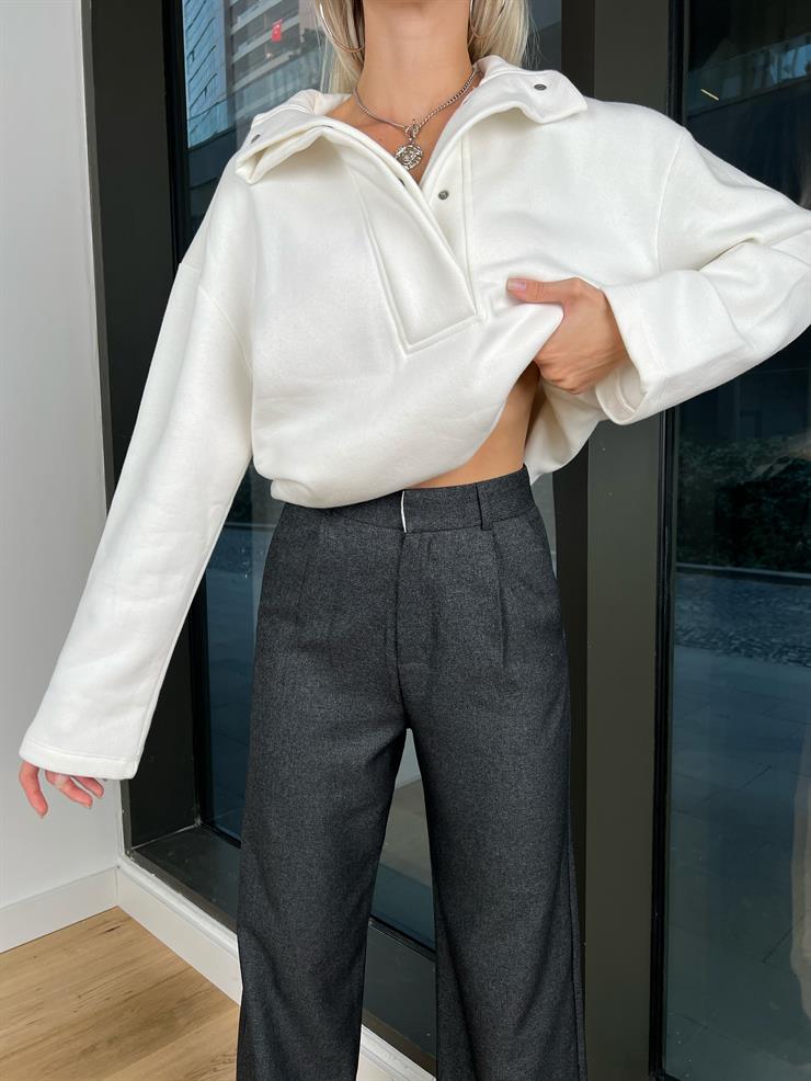 Yüksek Bel Bol Paçalı Pens Detaylı Hudson Kadın Antrasit Pantolon 24k000100