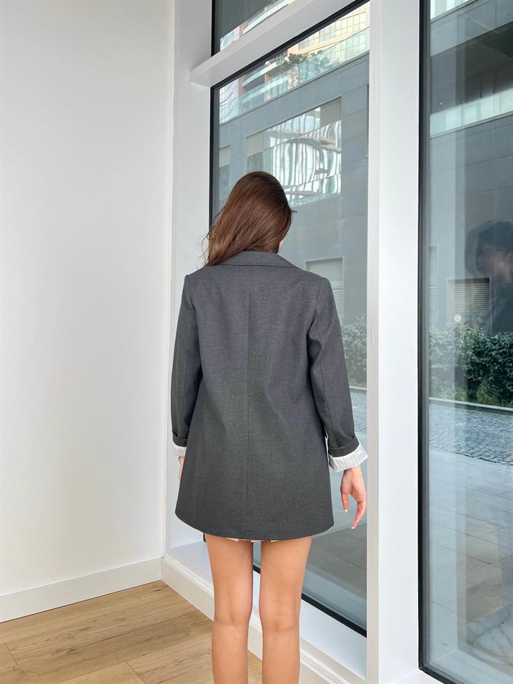 Önü Düğme Kapamalı Human Kadın Antrasit Blazer Ceket 24Y139