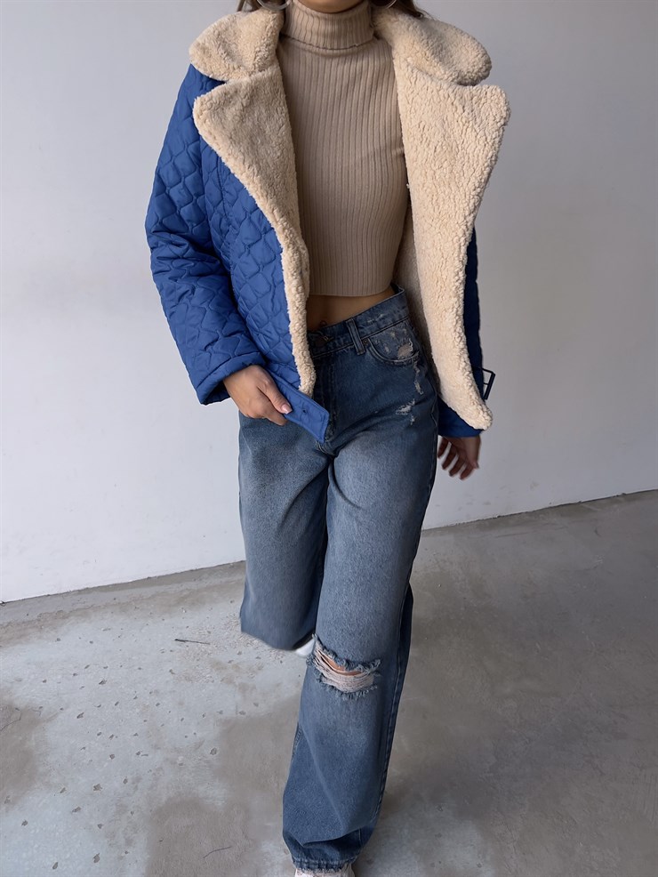 İçi Vegan Kürklü Çıtçıt Kapamalı Ve Kemerli Kapitone Jianna Kadın Saks Mont 23K000066