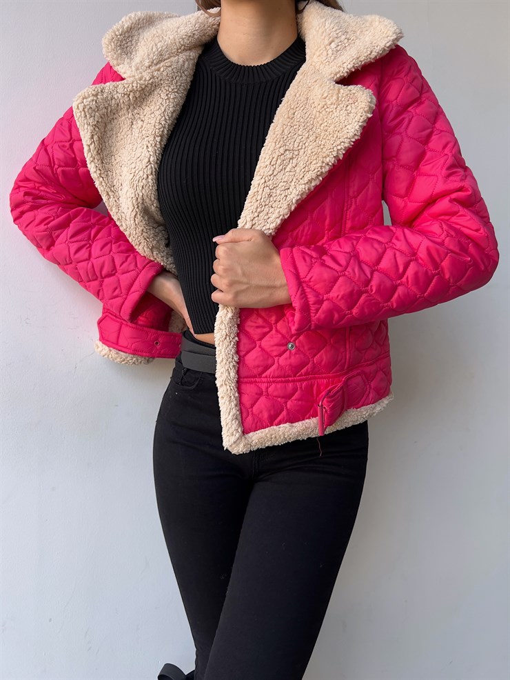 İçi Vegan Kürklü Çıtçıt Kapamalı Ve Kemerli Kapitone Jianna Kadın Fuşya Mont 23K000066