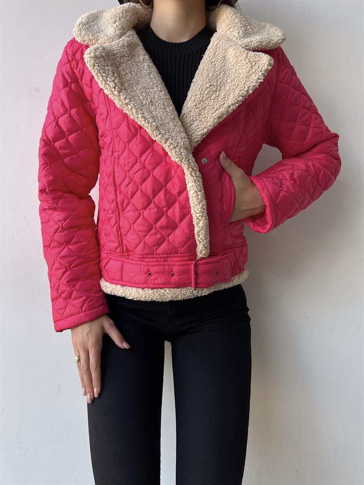 İçi Vegan Kürklü Çıtçıt Kapamalı Ve Kemerli Kapitone Jianna Kadın Fuşya Mont 23K000066