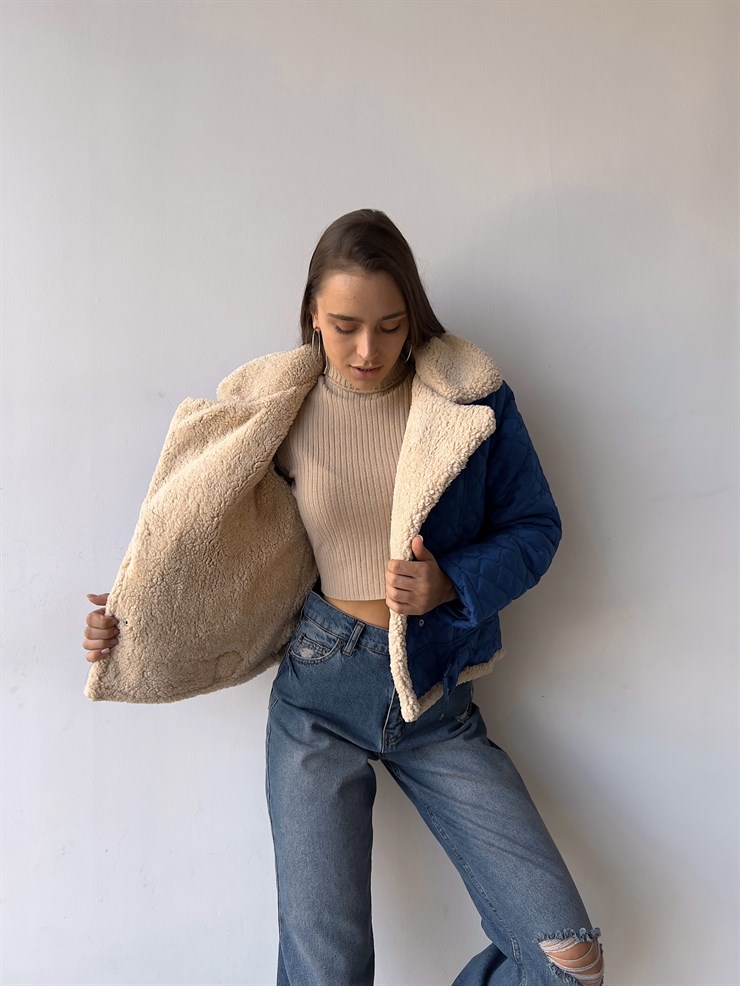 İçi Vegan Kürklü Çıtçıt Kapamalı Ve Kemerli Kapitone Jianna Kadın Saks Mont 23K000066