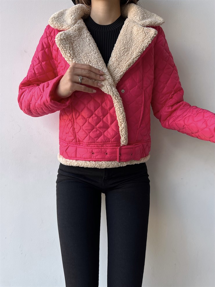 İçi Vegan Kürklü Çıtçıt Kapamalı Ve Kemerli Kapitone Jianna Kadın Fuşya Mont 23K000066