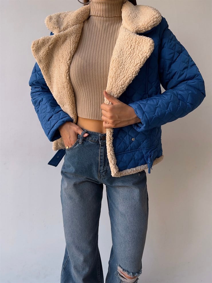 İçi Vegan Kürklü Çıtçıt Kapamalı Ve Kemerli Kapitone Jianna Kadın Saks Mont 23K000066