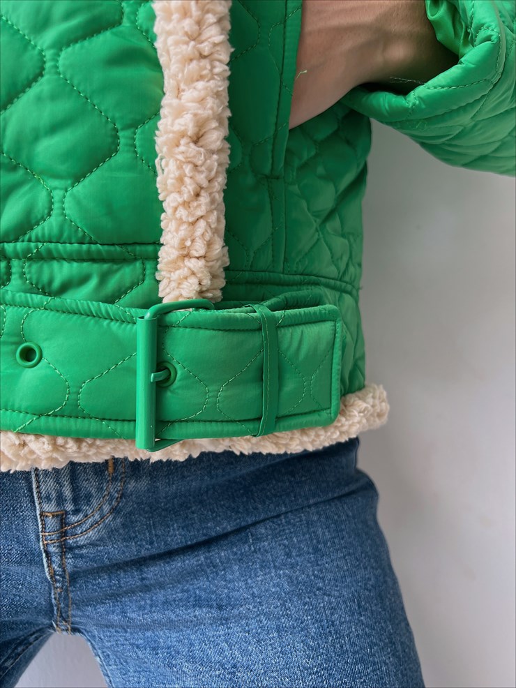İçi Vegan Kürklü Önü Çıtçıt Kapamalı Ve Kemerli Kapitone Jianna Kadın Yeşil Mont 23K000066