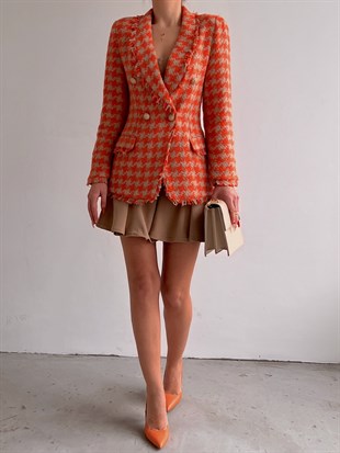 Önü Düğme Kapamalı Püskül Detaylı Iliana Kadın Turuncu Tüvit Ceket 22K000491