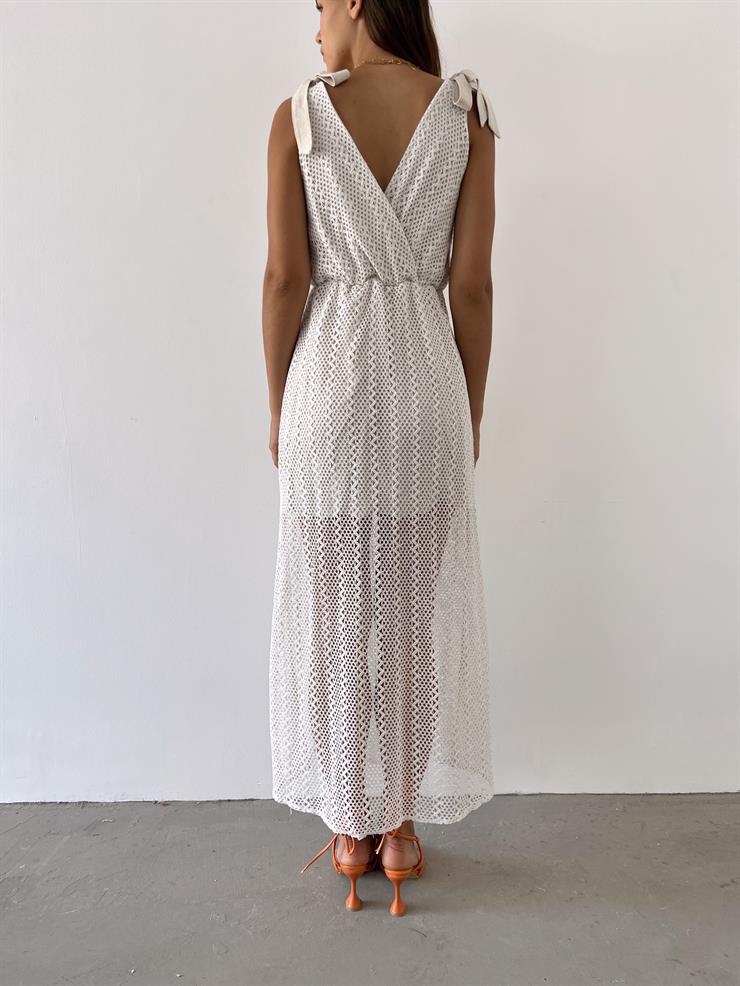 V Yaka Bağlama Detaylı Kalın Askılı İlyana Kadın Taş Elbise 23Y000486