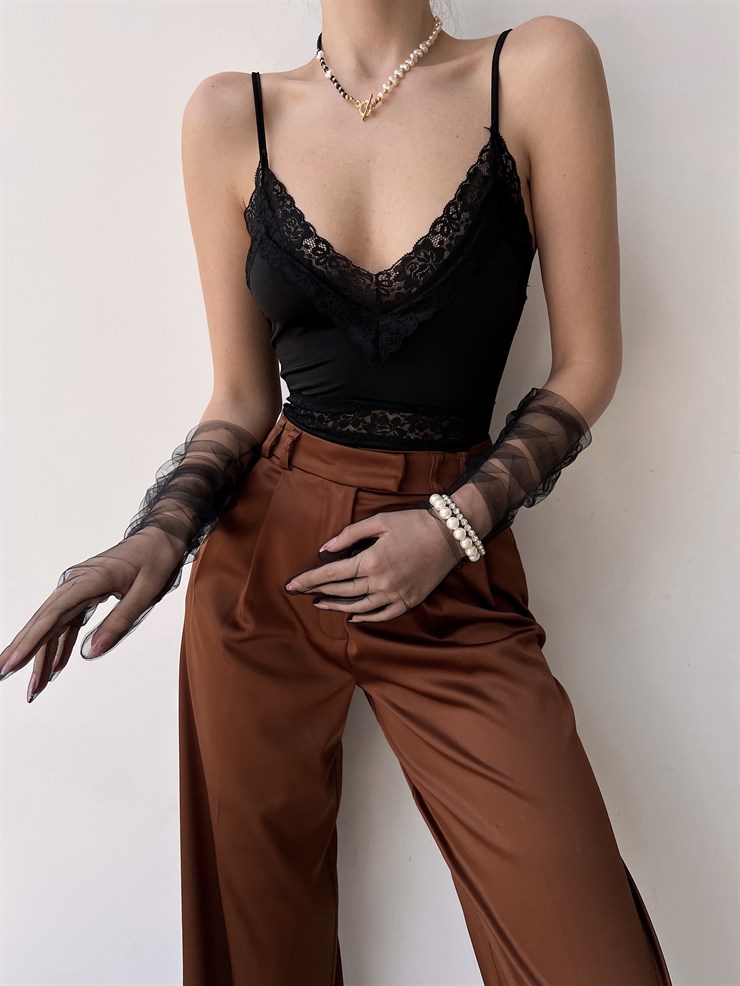 İnce Askı Dantelli Piper Kadın Siyah Bodysuit 22Y000150