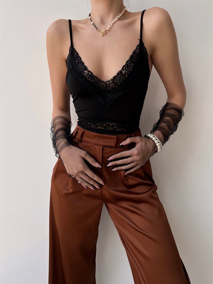 İnce Askı Dantelli Piper Kadın Siyah Bodysuit 22Y000150