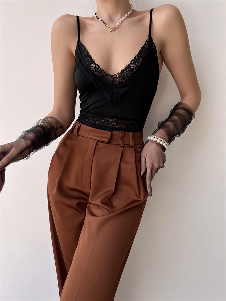 İnce Askı Dantelli Piper Kadın Siyah Bodysuit 22Y000150