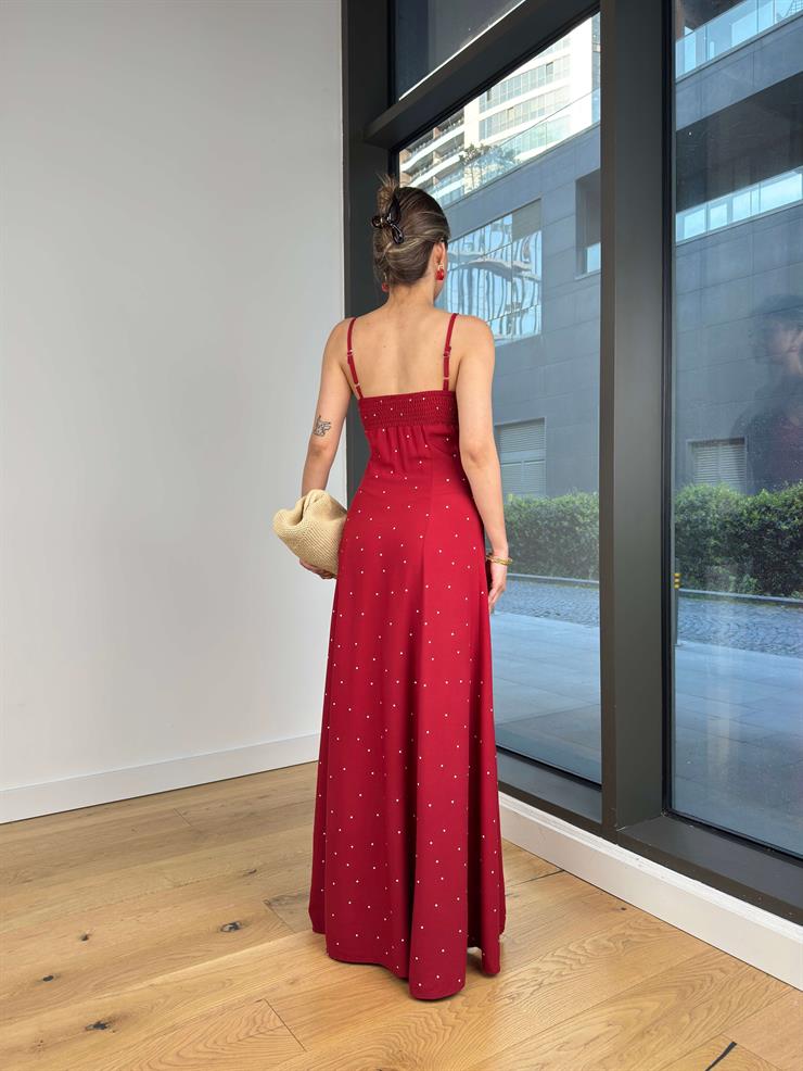 İnce Askılı Arkası Gipeli Nicoly Bordo Kadın Elbise 24Y104