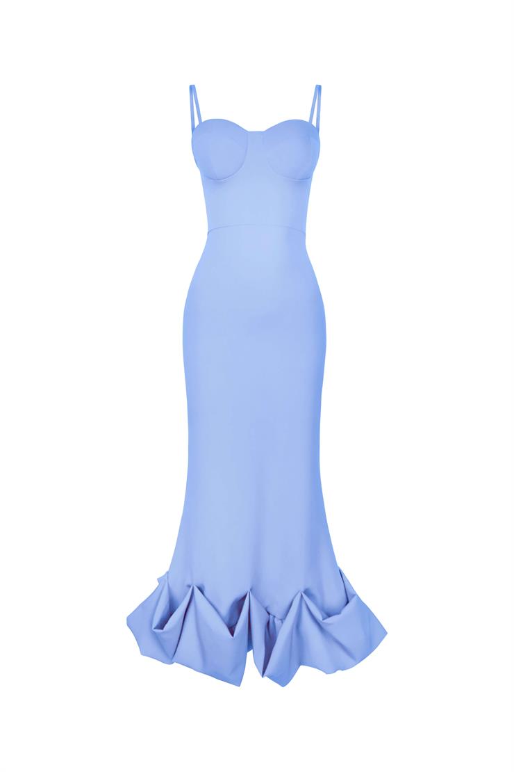 İnce Askılı Etek Ucu Volanlı Raha Kadın Bebe Mavisi Elbise 23Y000203