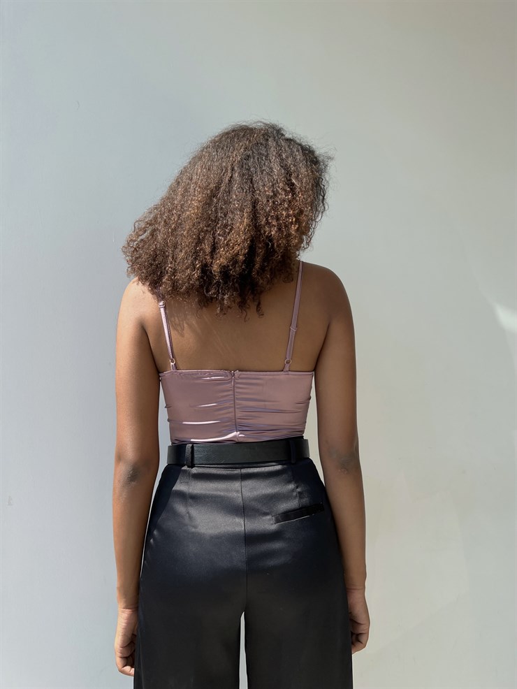 İnce Askılı Saten Göğüs Çevresi Zincir Detaylı Hillard Kadın Lila Bodysuit 22Y000404