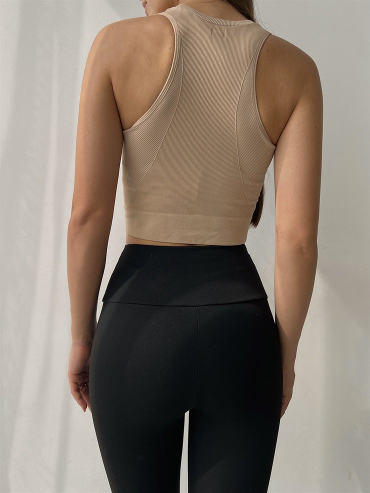 İnce Fitilli Halter Yaka Natalina Kadın Vizon Crop 22K000589