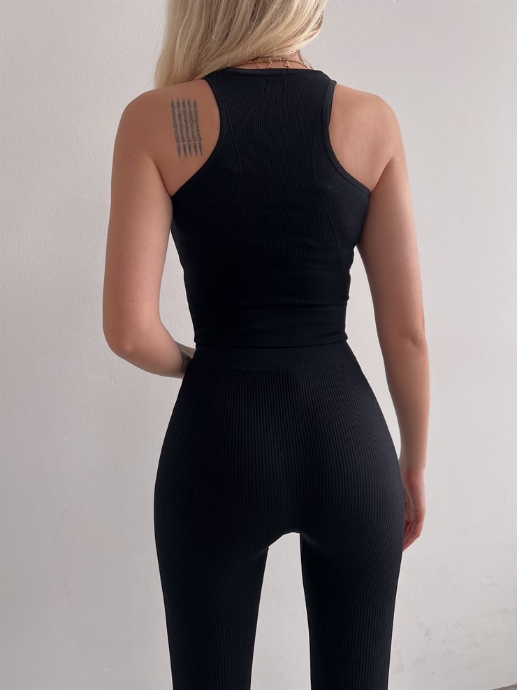 İnce Fitilli Halter Yaka Natalina Kadın Siyah Crop 22K000589