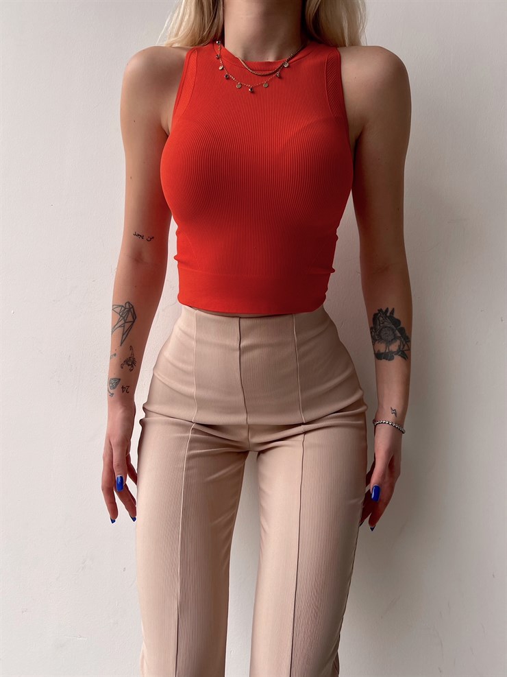 İnce Fitilli Halter Yaka Natalina Kadın Turuncu Crop 22K000589