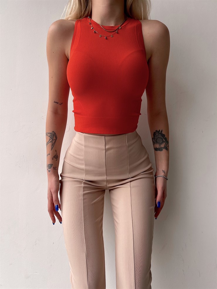 İnce Fitilli Halter Yaka Natalina Kadın Turuncu Crop 22K000589
