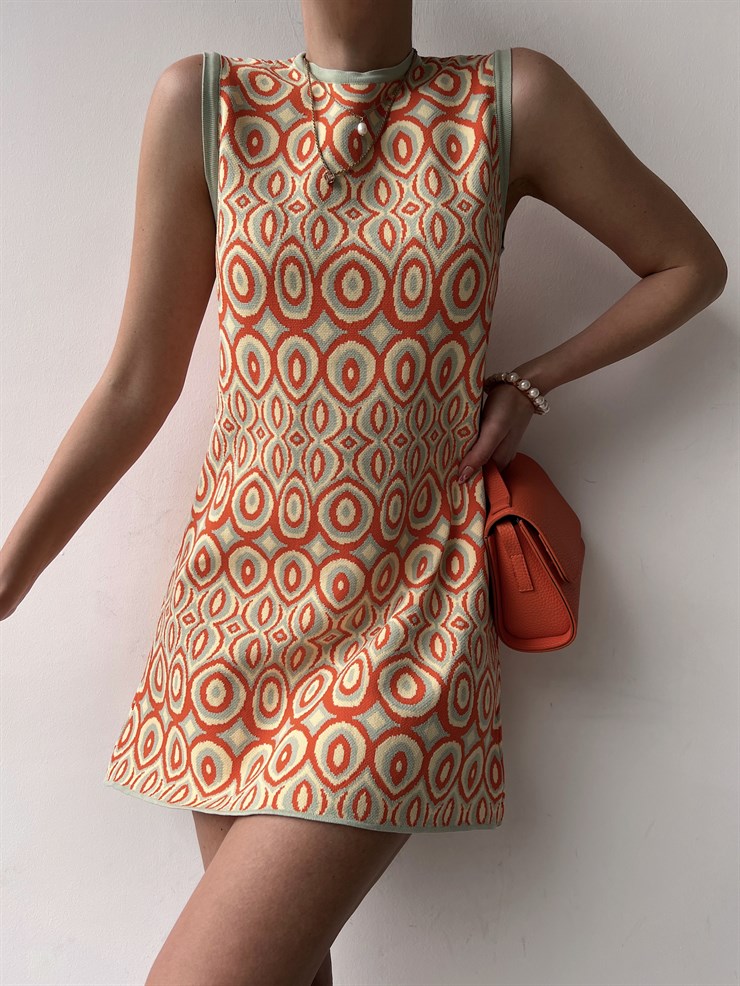 İnce Triko Sıfır Yaka Desenli Rickey Kadın Mint Elbise 22Y000174