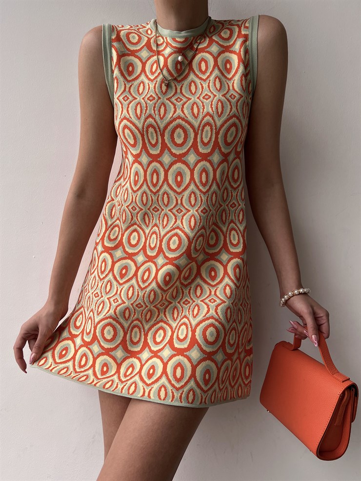 İnce Triko Sıfır Yaka Desenli Rickey Kadın Mint Elbise 22Y000174