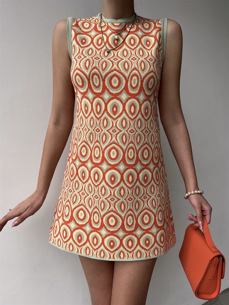 İnce Triko Sıfır Yaka Desenli Rickey Kadın Mint Elbise 22Y000174