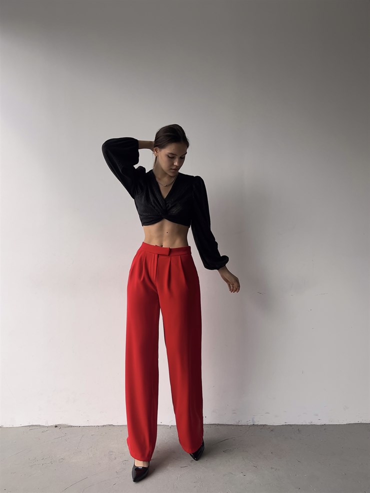 Yanları Cepli Geniş Paça Irina Kadın Kırmızı Pantolon 23K000316