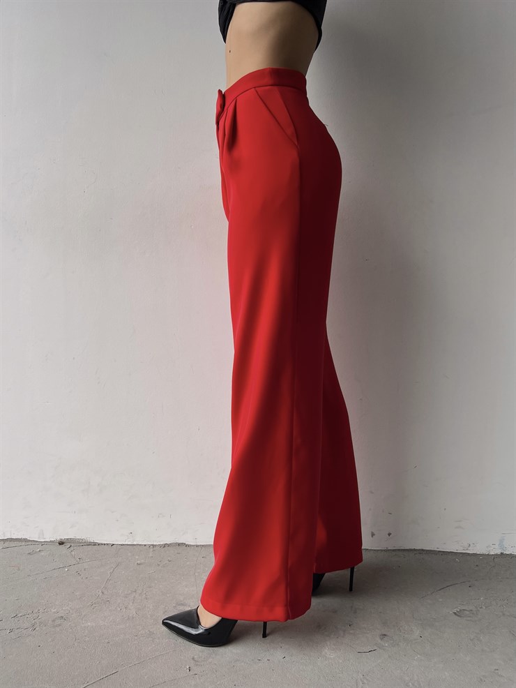 Yanları Cepli Geniş Paça Irina Kadın Kırmızı Pantolon 23K000316