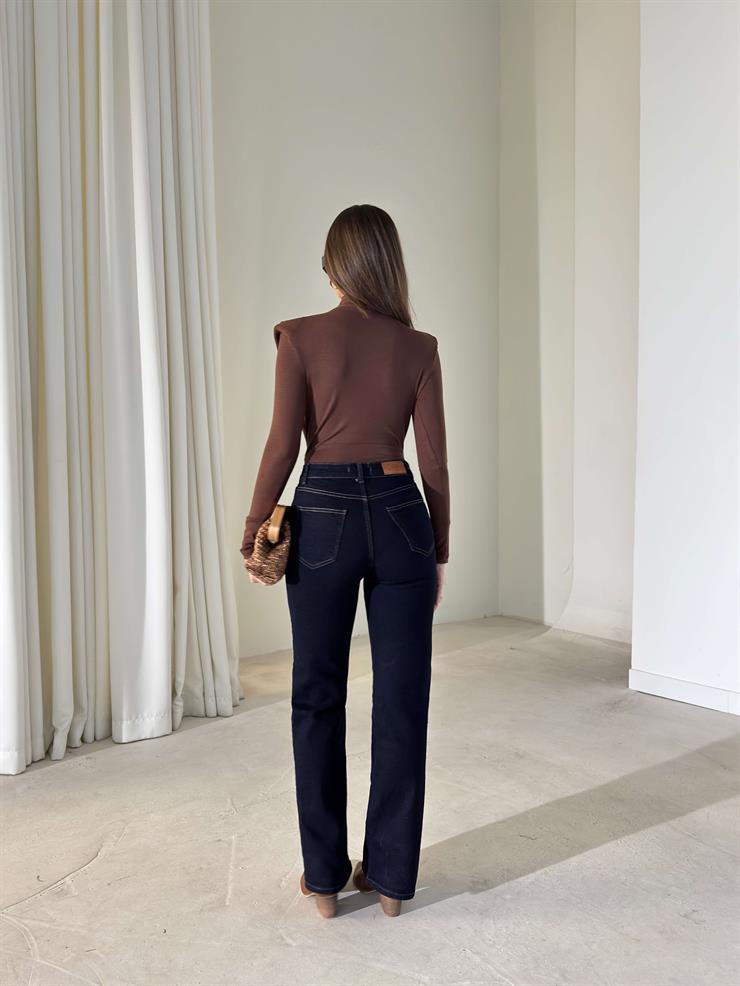 Düğme Detaylı Fermuarlı İrona Lacivert Kadın Jean 26K408