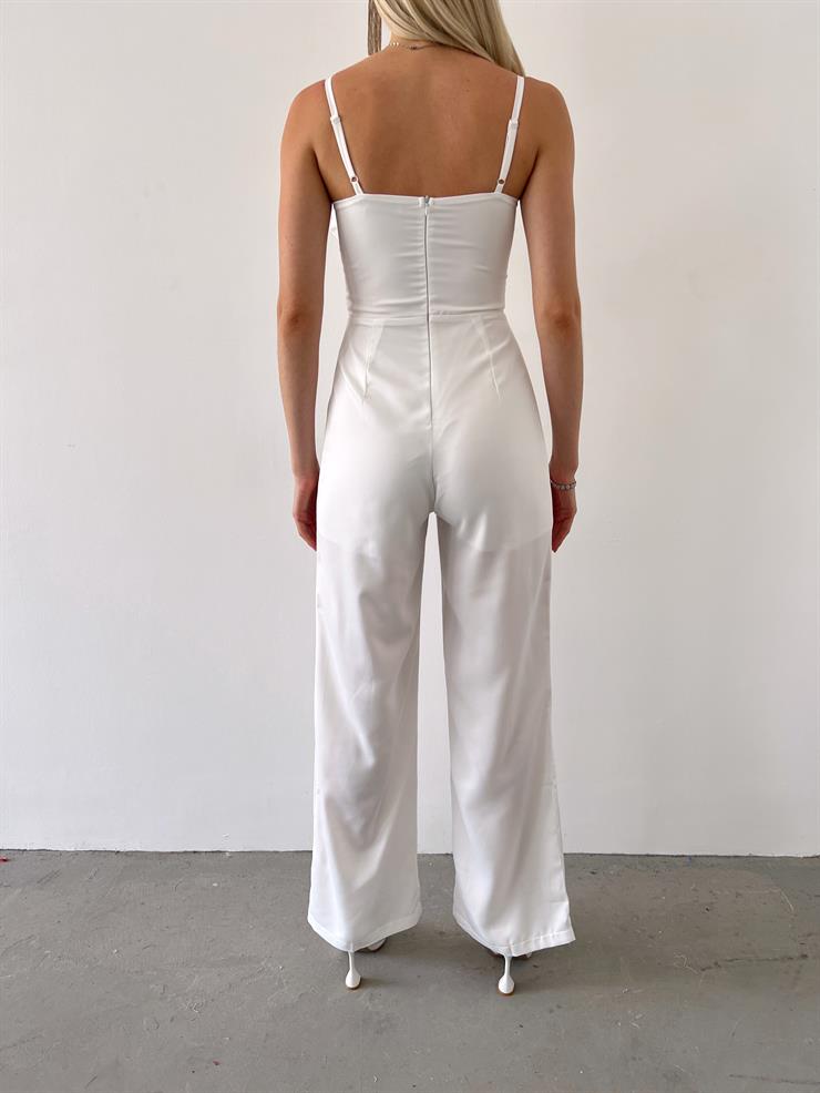 İnce Askılı Dökümlü Yaka Korse Detaylı Isadora Kadın Beyaz Tulum 23Y000369