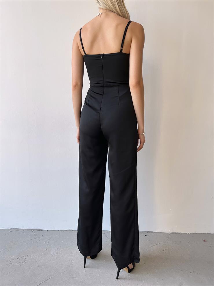 İnce Askılı Dökümlü Yaka Korse Detaylı Isadora Kadın Siyah Tulum 23Y000369