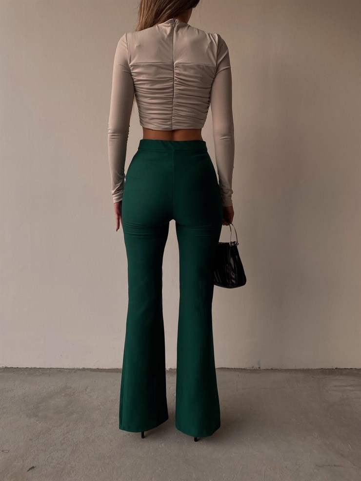 İspanyol Paçası Yırtmaçlı Bryana Kadın Yeşil Pantolon 22K000329