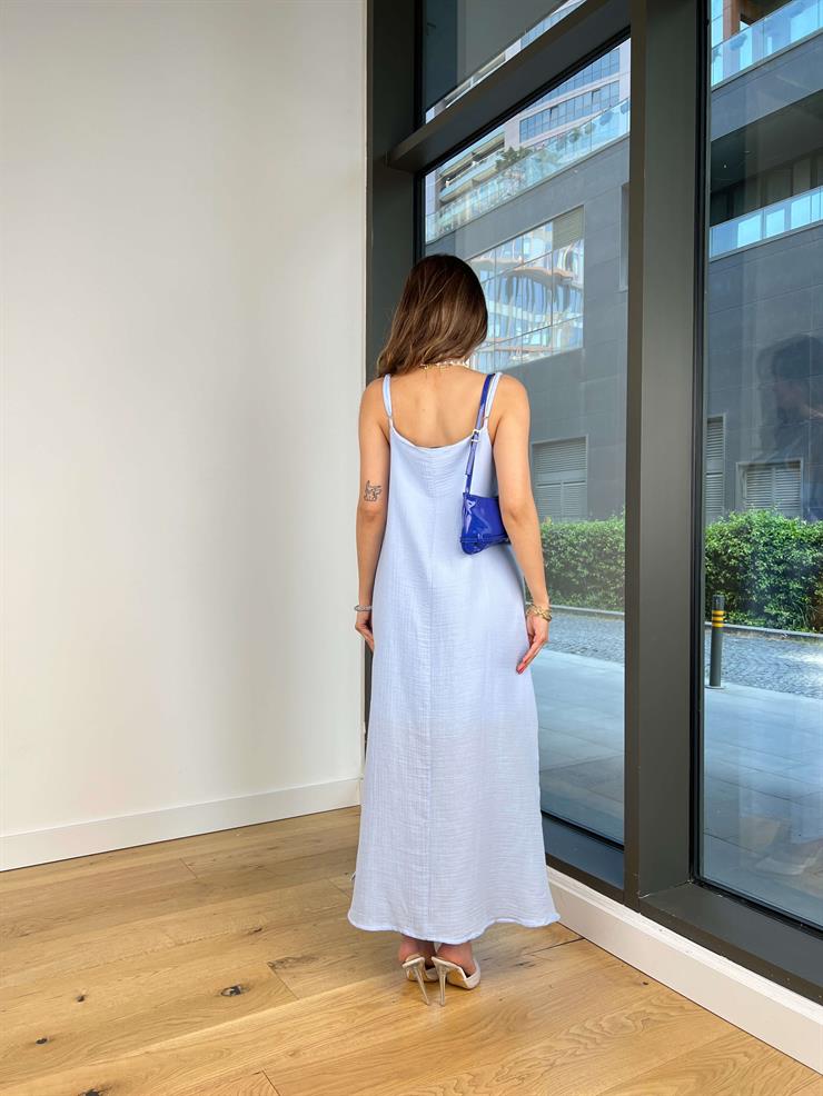 Askılı V Yaka İyır Mavi Kadın Elbise 25Y373