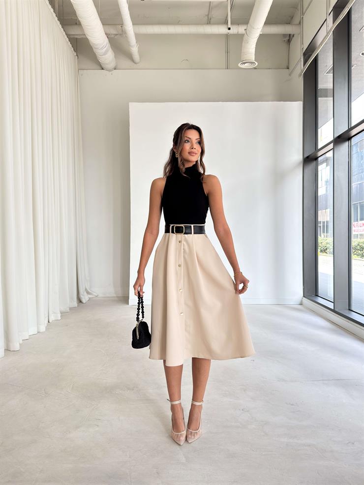 Kemerli Kolsuz Düğme Detaylı Jacob Siyah Kadın Elbise 26K250