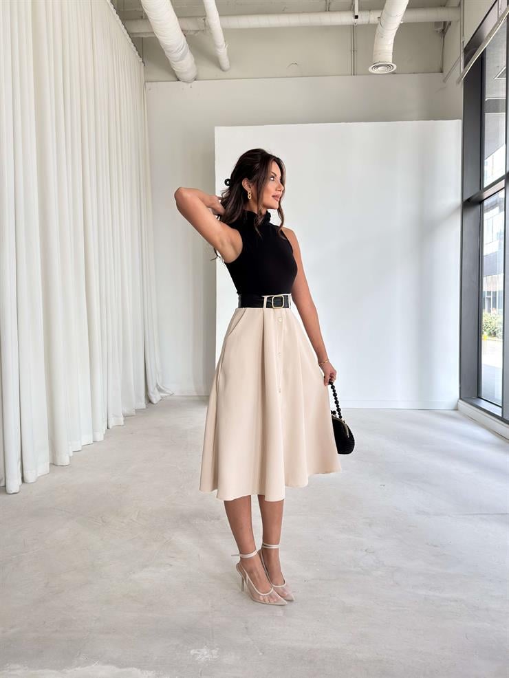 Kemerli Kolsuz Düğme Detaylı Jacob Siyah Kadın Elbise 26K250