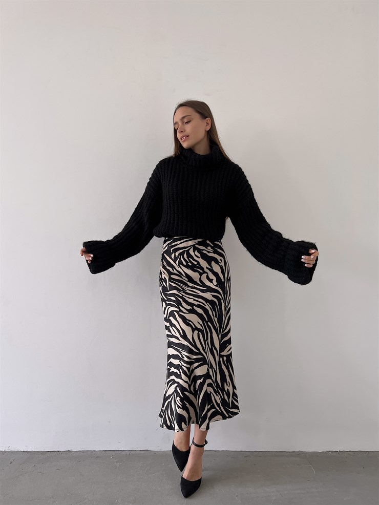 Yüksek Bel Saten Jadyn Kadın Zebra Midi Boy Etek 23K000214	