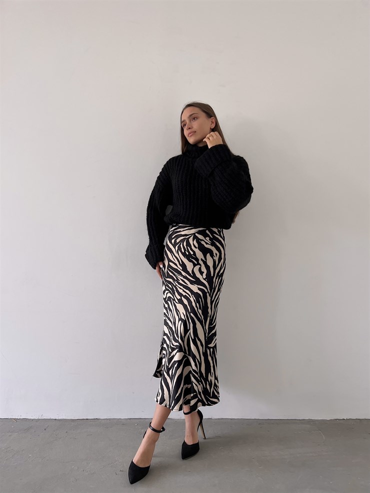 Yüksek Bel Saten Jadyn Kadın Zebra Midi Boy Etek 23K000214	