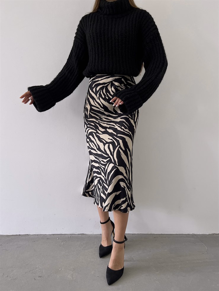 Yüksek Bel Saten Jadyn Kadın Zebra Midi Boy Etek 23K000214	