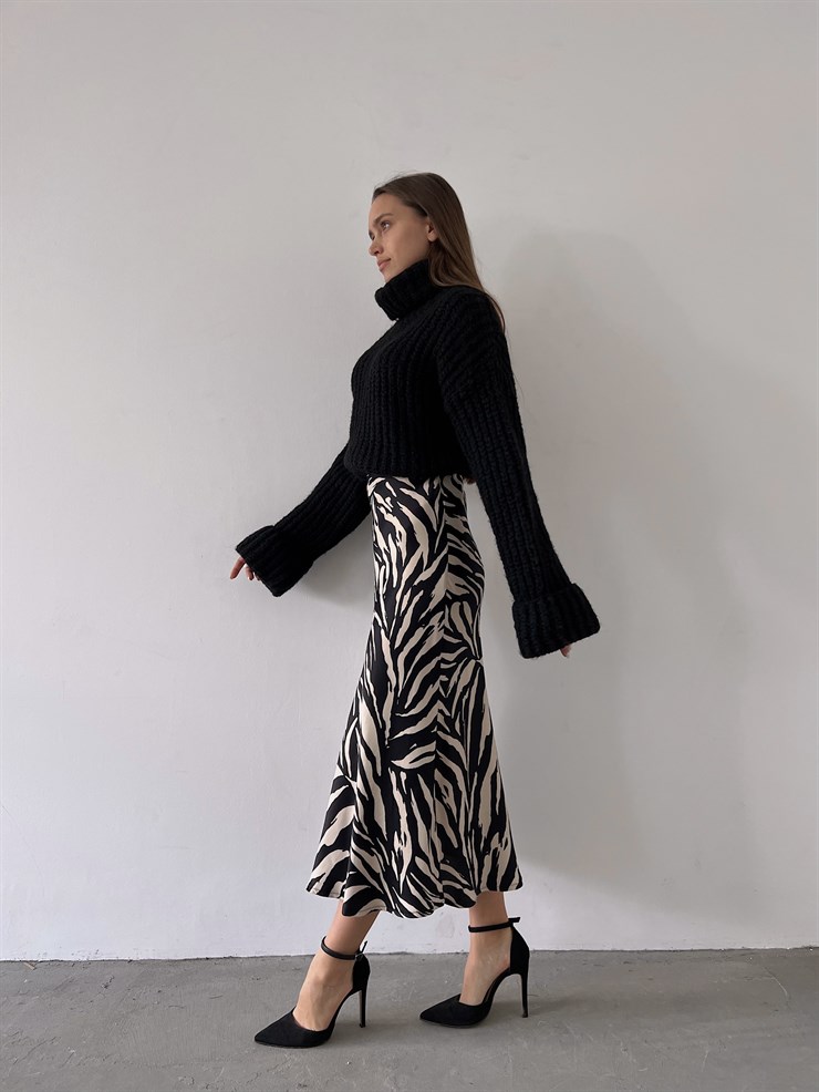 Yüksek Bel Saten Jadyn Kadın Zebra Midi Boy Etek 23K000214	