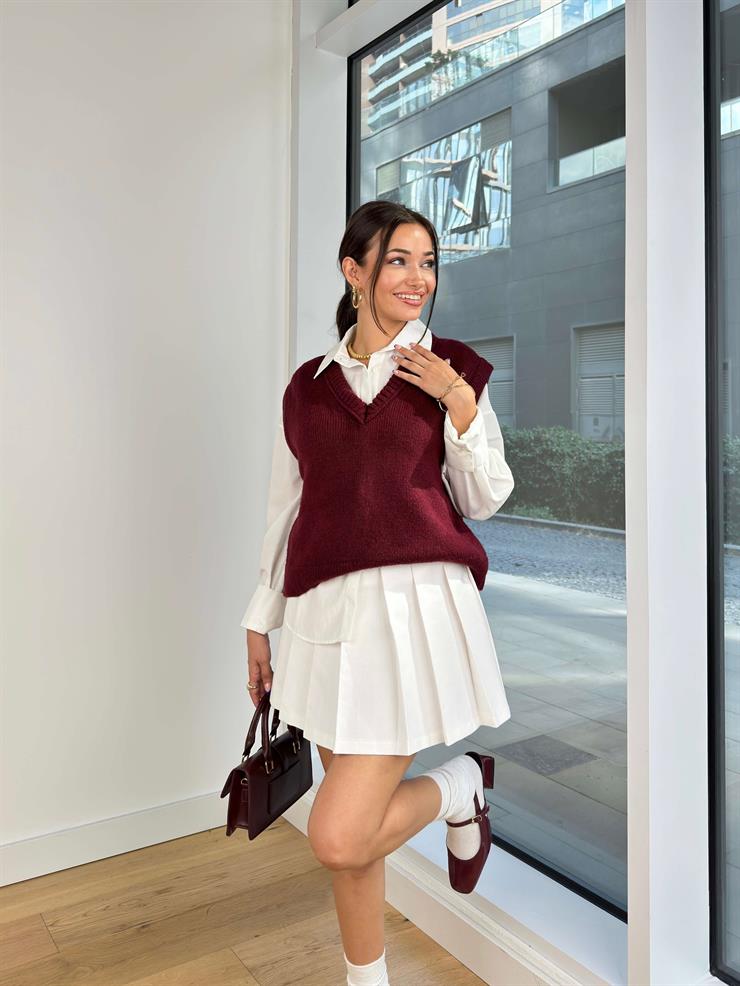 V Yaka Jahleel Bordo Kadın Süveter 25K149